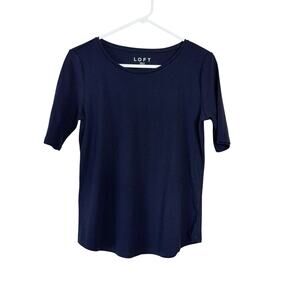 LOFT Half Sleeve Navy Cotton Blend T-shirt Top Women's Size Medium Petite NWT